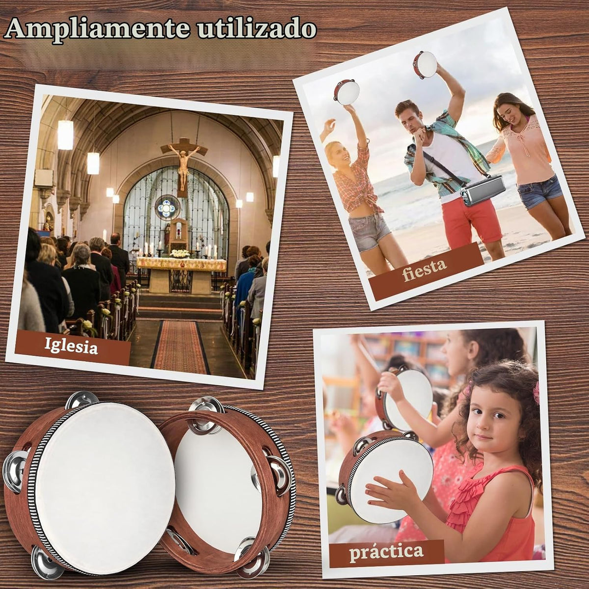 Pandereta de percusión de mano de madera con bolsa de almacenamient...