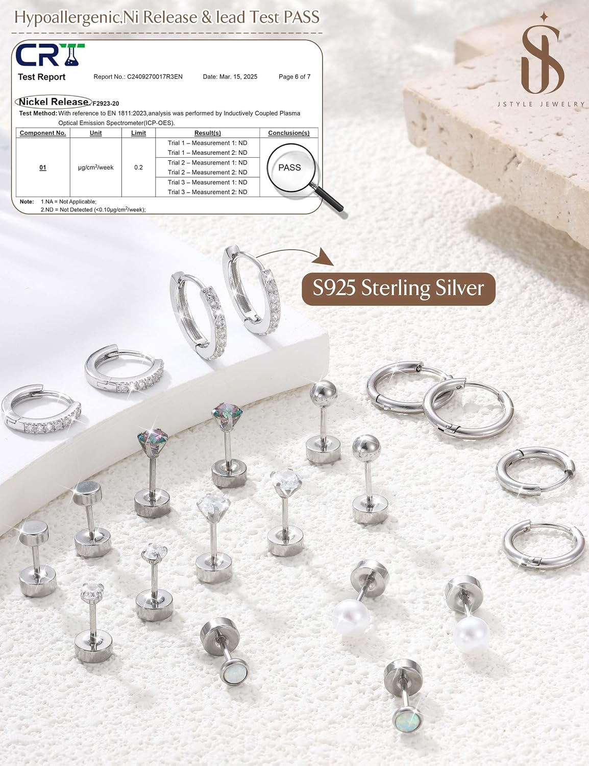 Jstyle Aretes de tuerca con aro hipoalergénicos para mujer, pequeño...