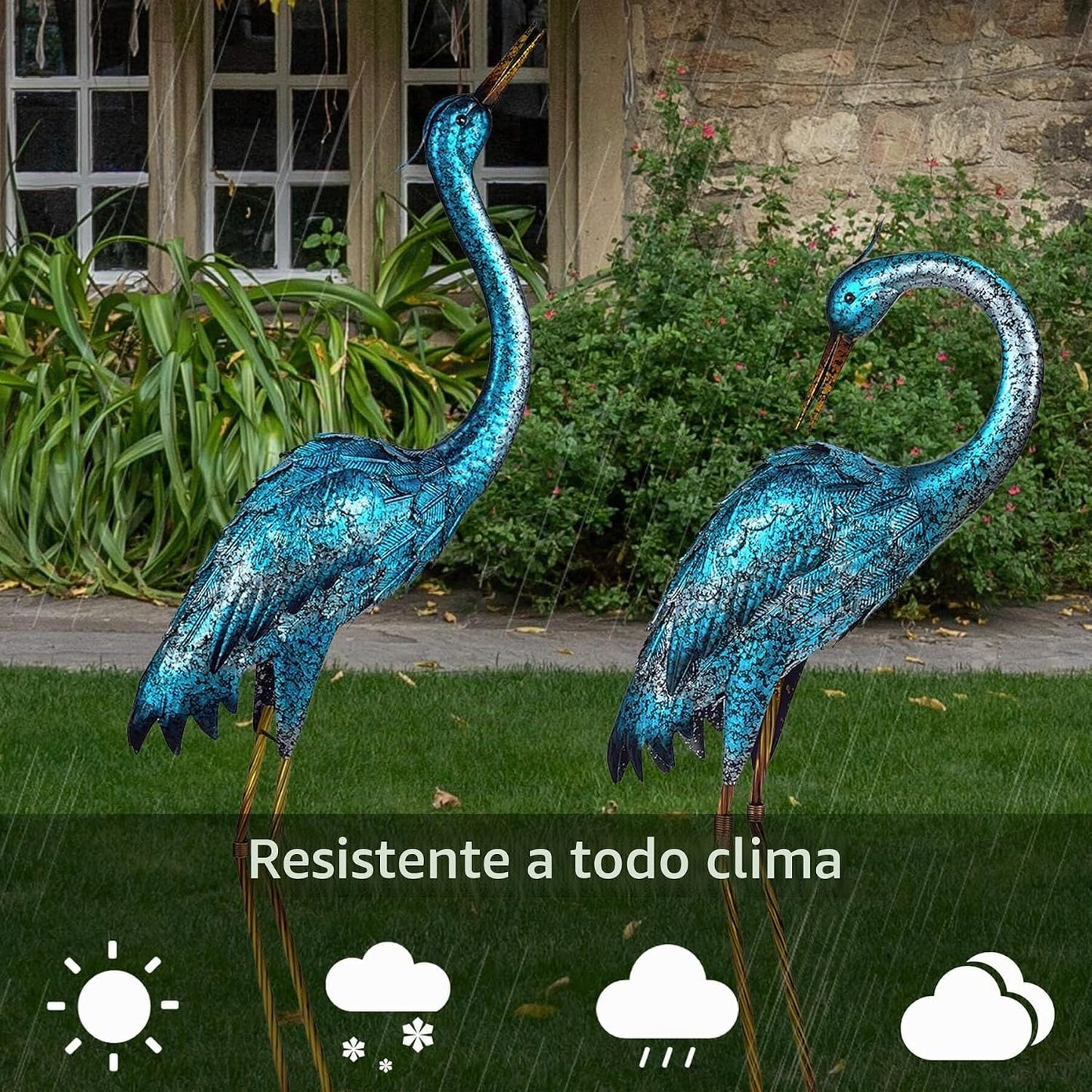 Kircust Blue Heron - Juego de 2 esculturas de jardín con grúa de me...