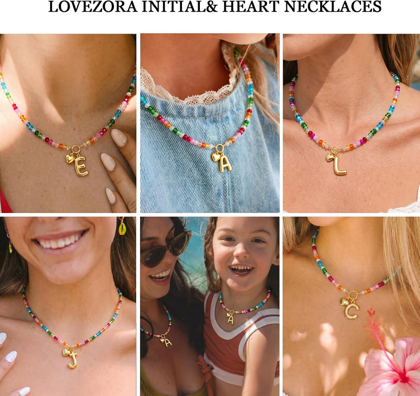 LOVEZORA Collar con inicial para mujer, collares de cuentas de colo...