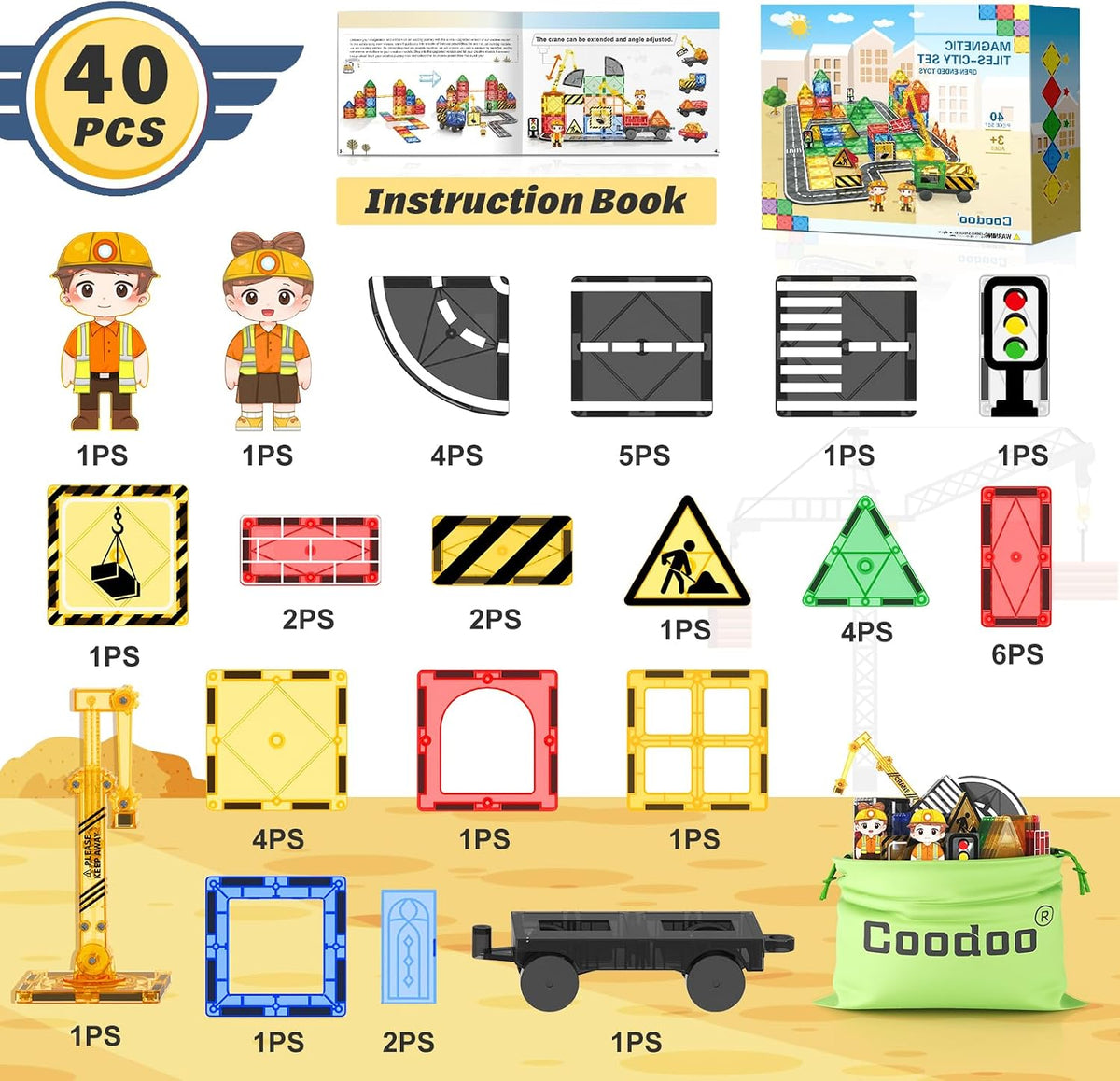 Juegos Coodoo para niños, azulejos magnéticos en forma de carretera...