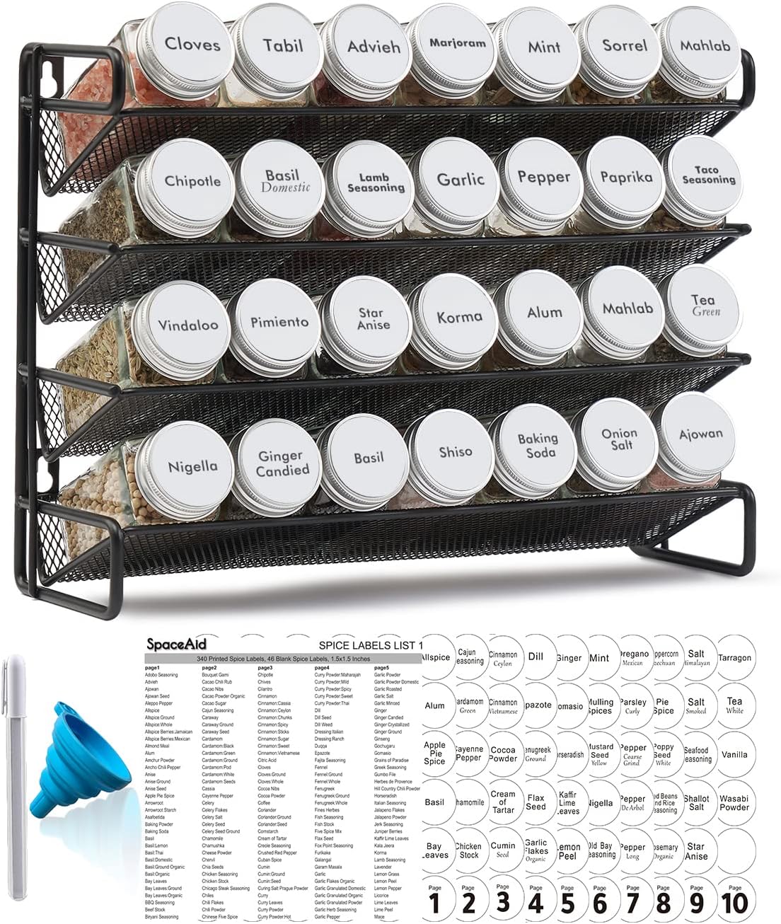 SpaceAid Organizador de especias con 28 tarros de especias, 386 eti...