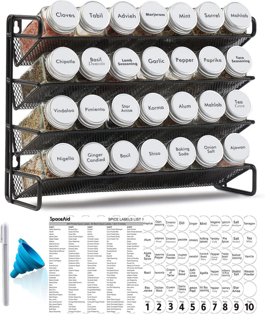 SpaceAid Organizador de especias con 28 tarros de especias, 386 eti...
