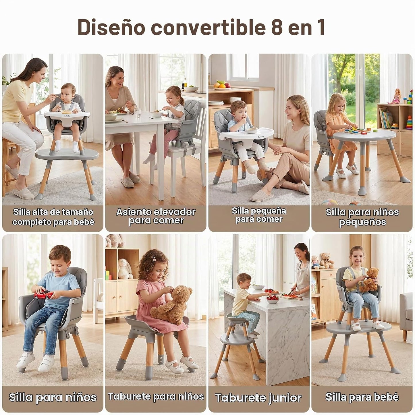 Ezebaby Silla Alta para Bebé, Silla Alta Convertible 8 en 1 a Asien...