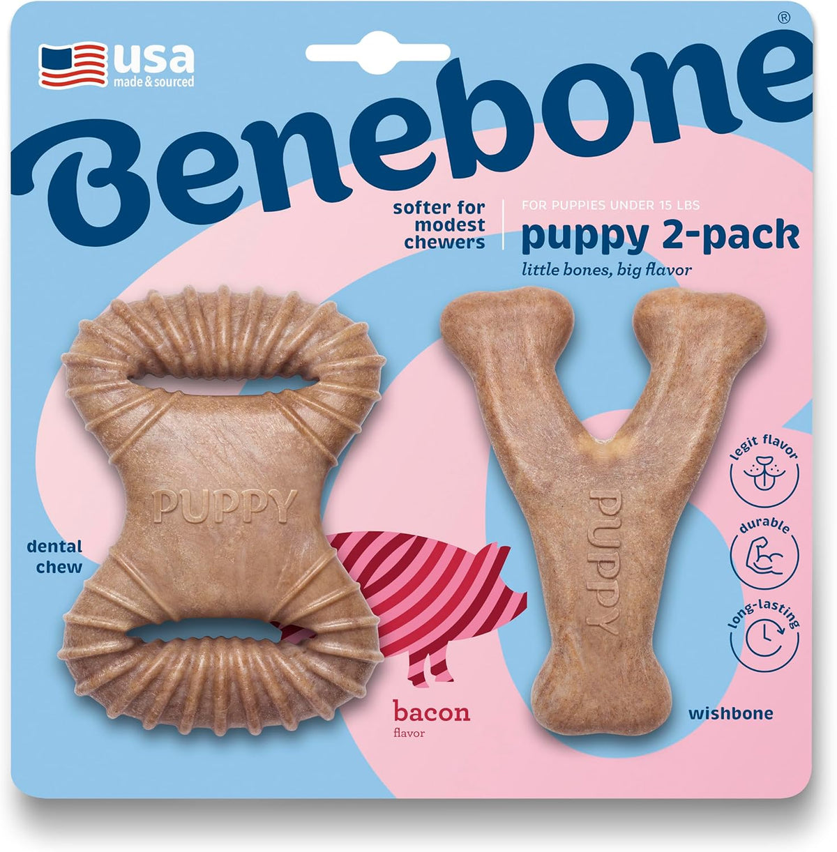 Benebone - Paquete de 2 juguetes para morder dentales\/hueso en for...