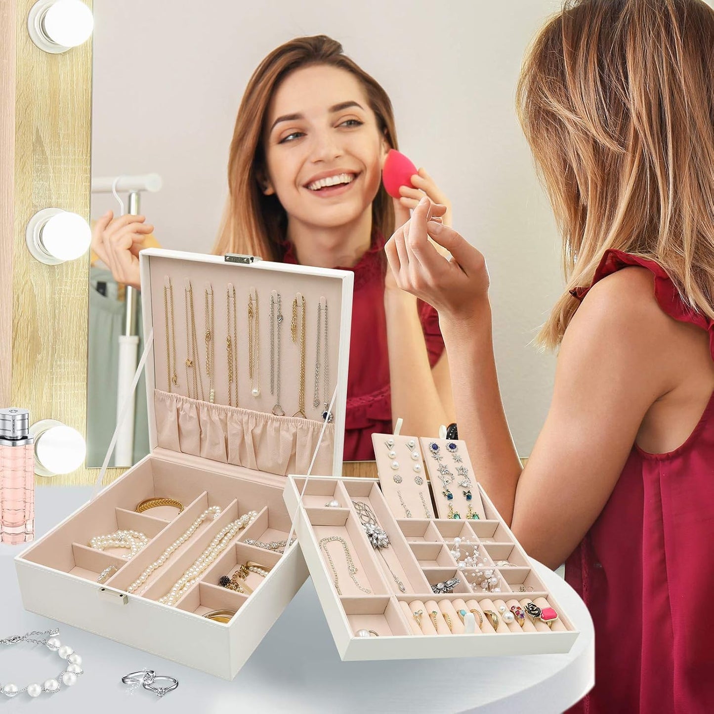 ProCase Caja de Joyas para Mujeres, 2 Capas Organizador de Joyas de...