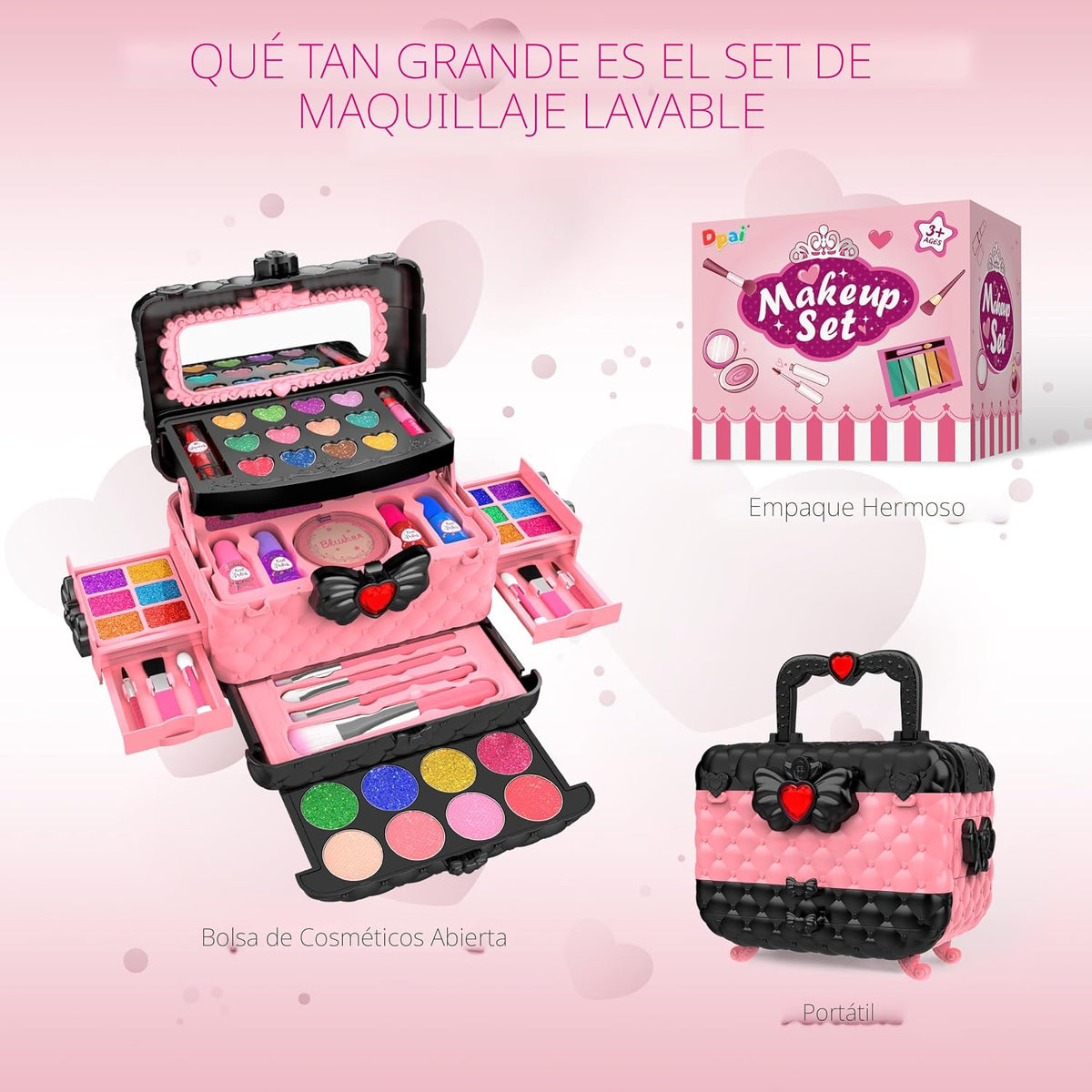 54 piezas de kit de maquillaje para niñas, juego de cosméticos lava...