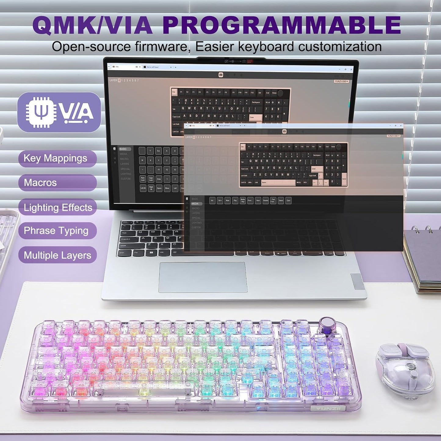 YUNZII X98 QMK\/VIA Teclado Mecánico Inalámbrico para Juegos con Pe...