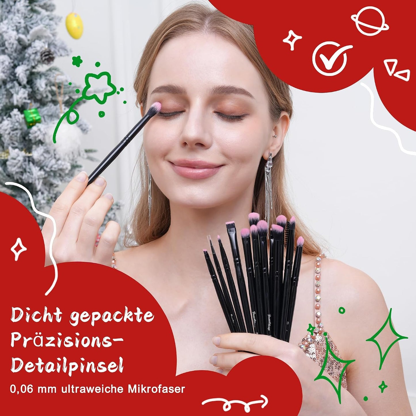 Bueart Design Juego de 18 brochas de maquillaje Pro Deluxe, color r...