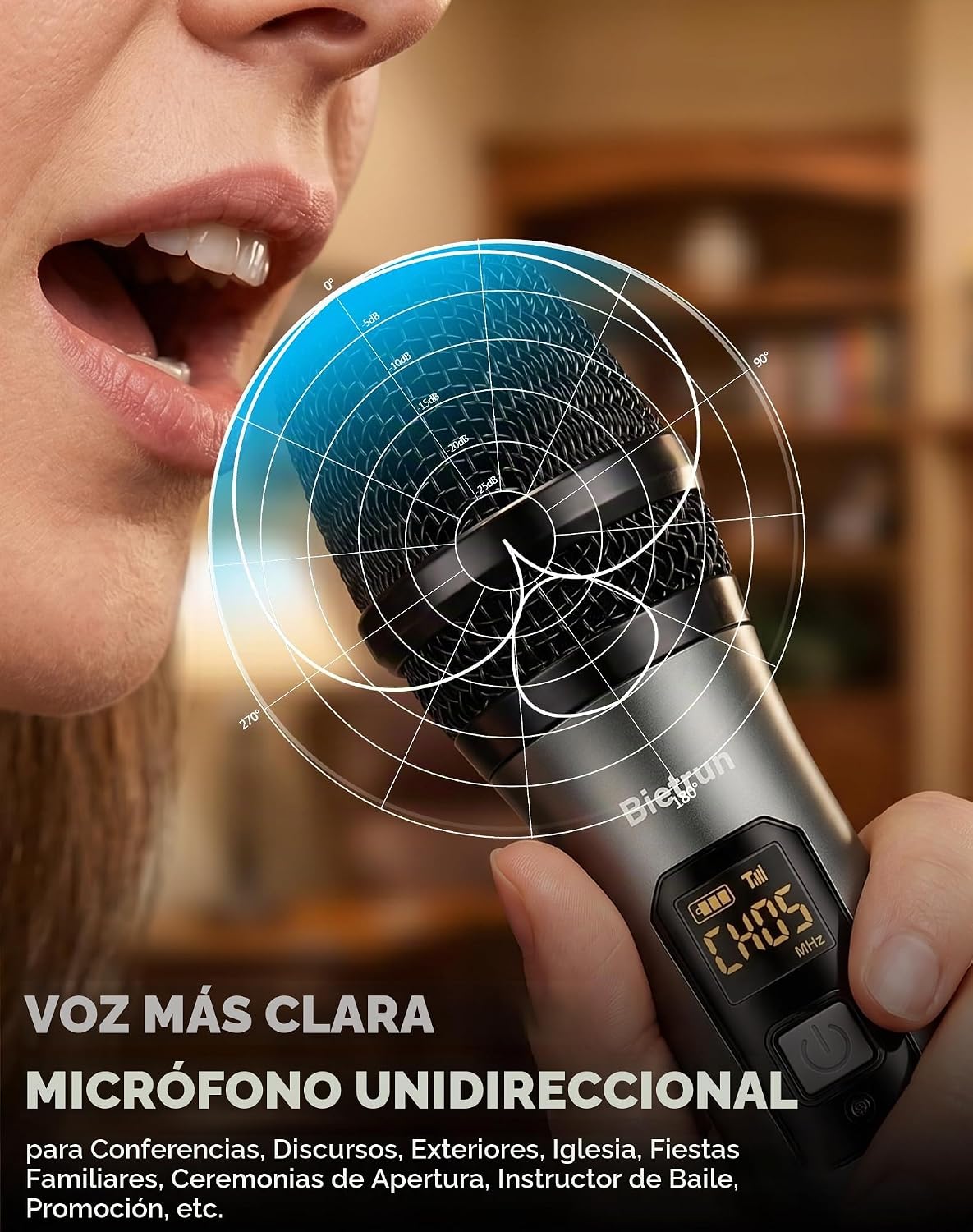 Bietrun Micrófono inalámbrico, juego profesional de micrófonos UHF...