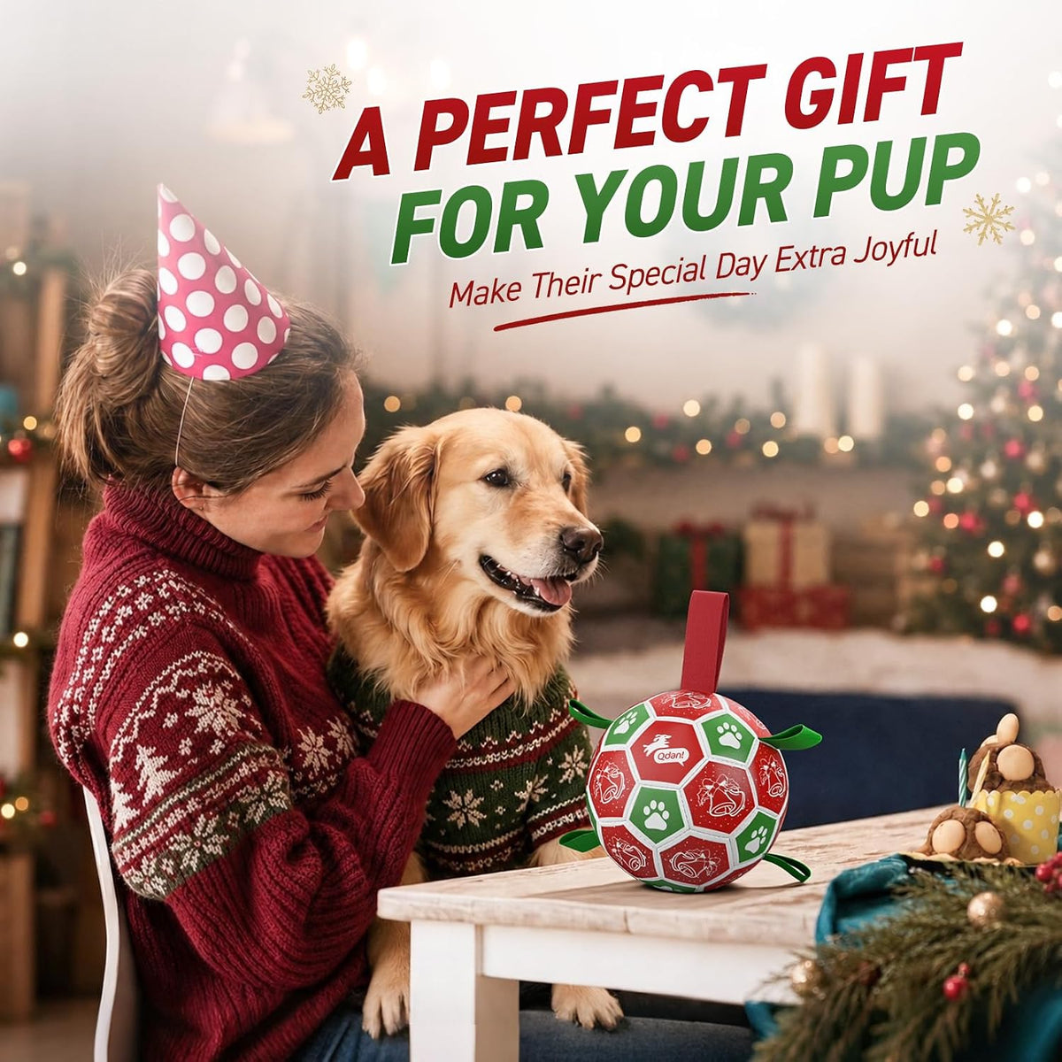 QDAN - Pelotas de fútbol de Navidad con correas para perros, juguet...