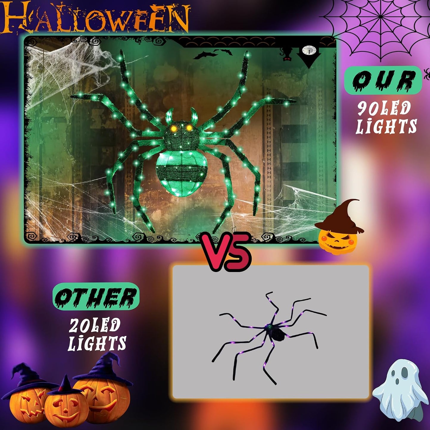 1 unidad: araña gigante de 4.6 pies, decoración de Halloween para e...