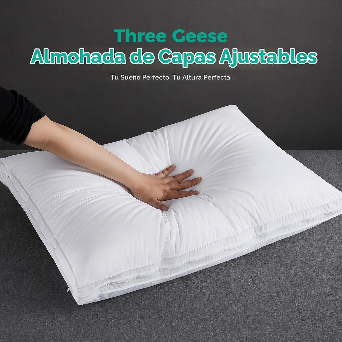 Three Geese Almohada de plumas de ganso de capa ajustable, almohada...