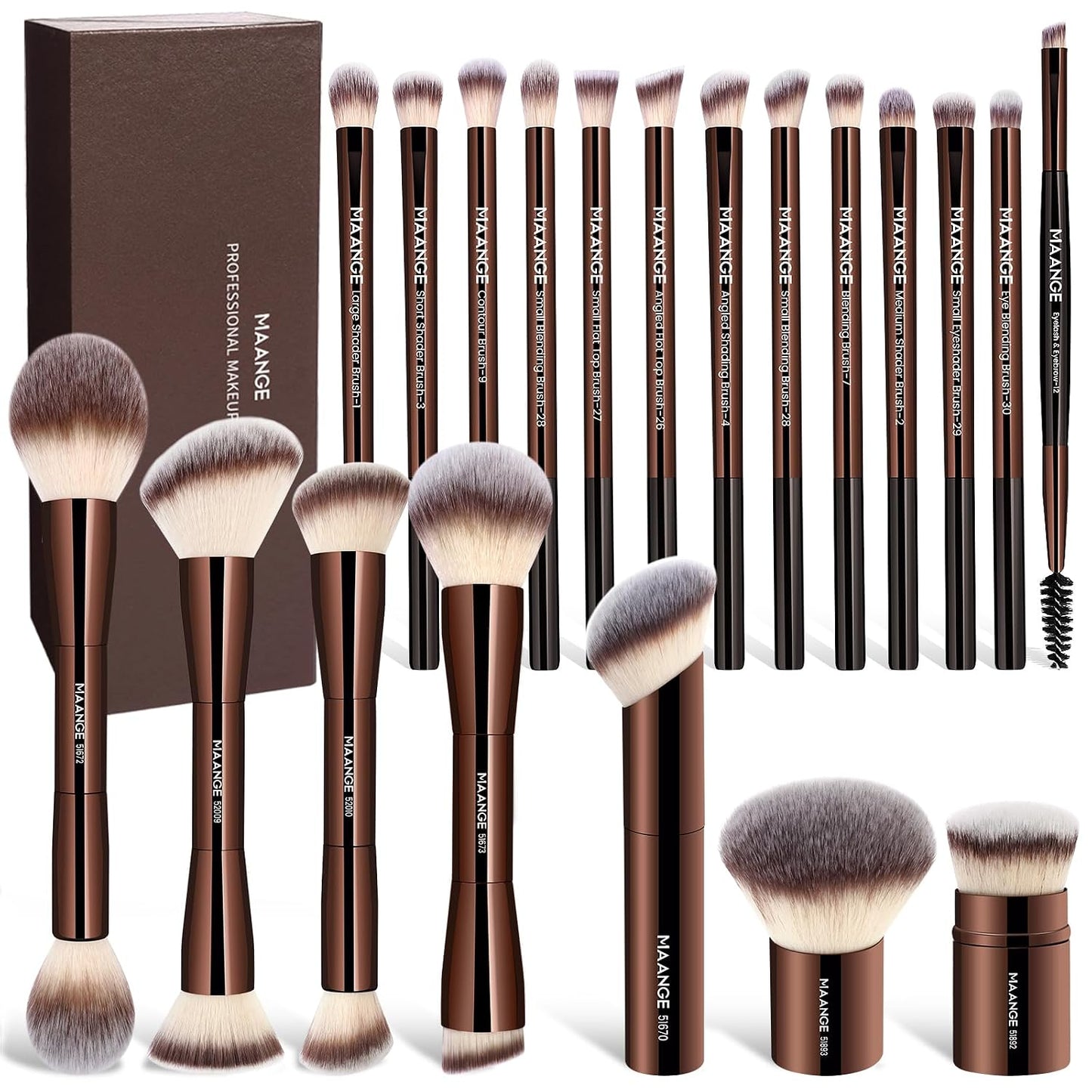 MAANGE 20 piezas de brochas de maquillaje con caja de regalo, broch...
