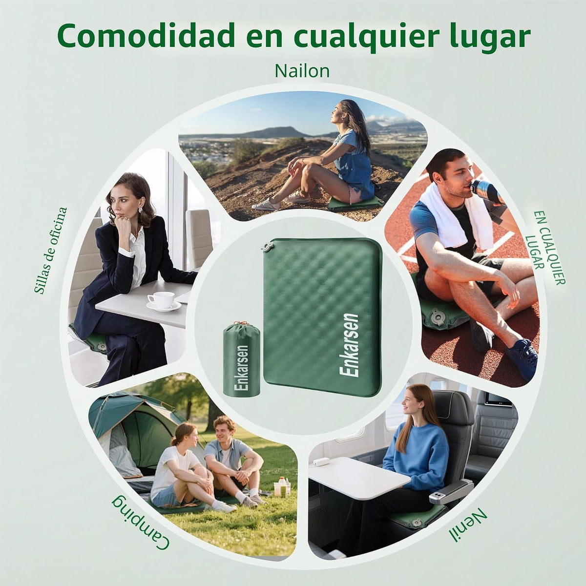 Enkarsen Cojín inflable para asiento de viaje, almohadilla de espum...