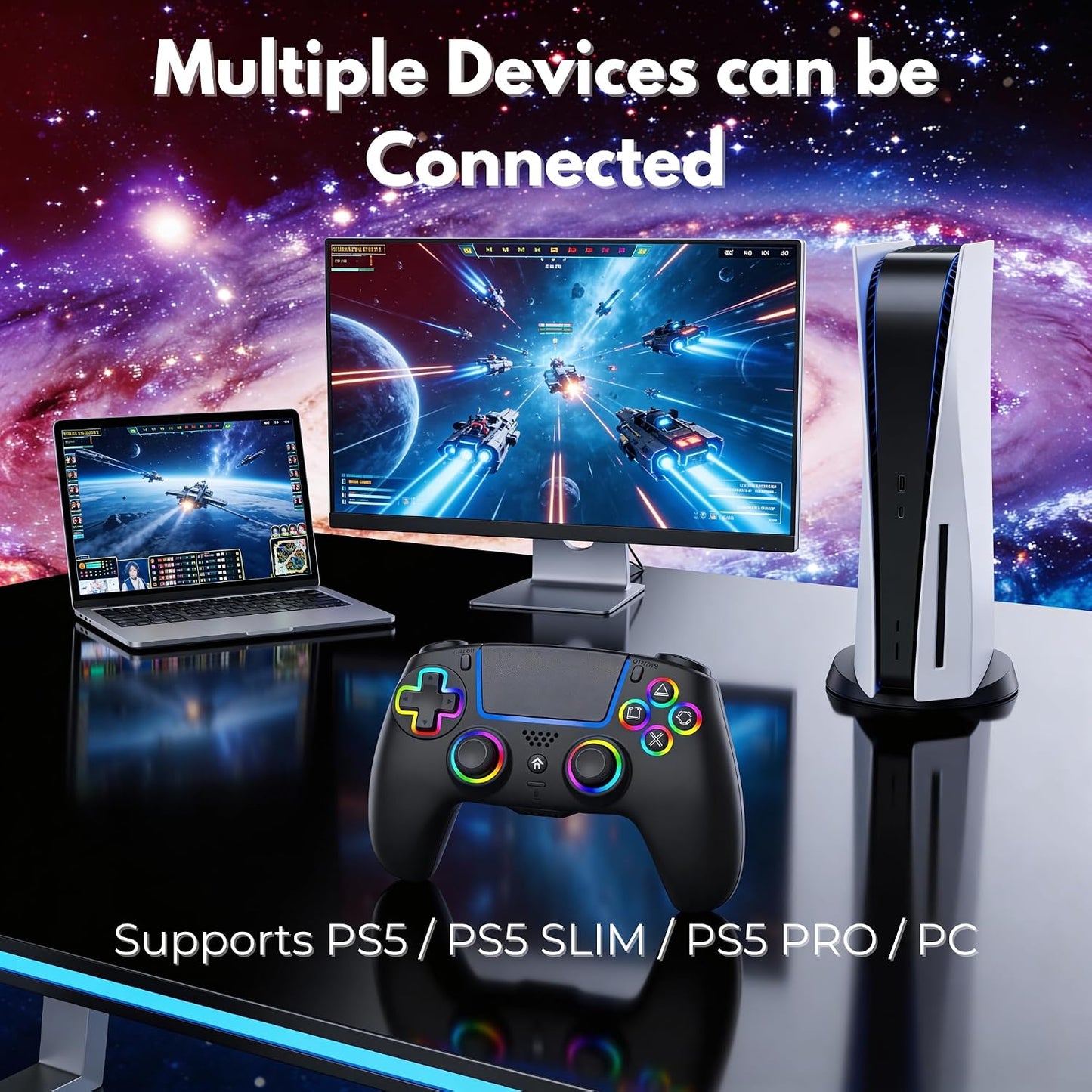 NEVORK Mando Inalámbrico para Consola PS5 y PC, Joysticks Efecto Ha...