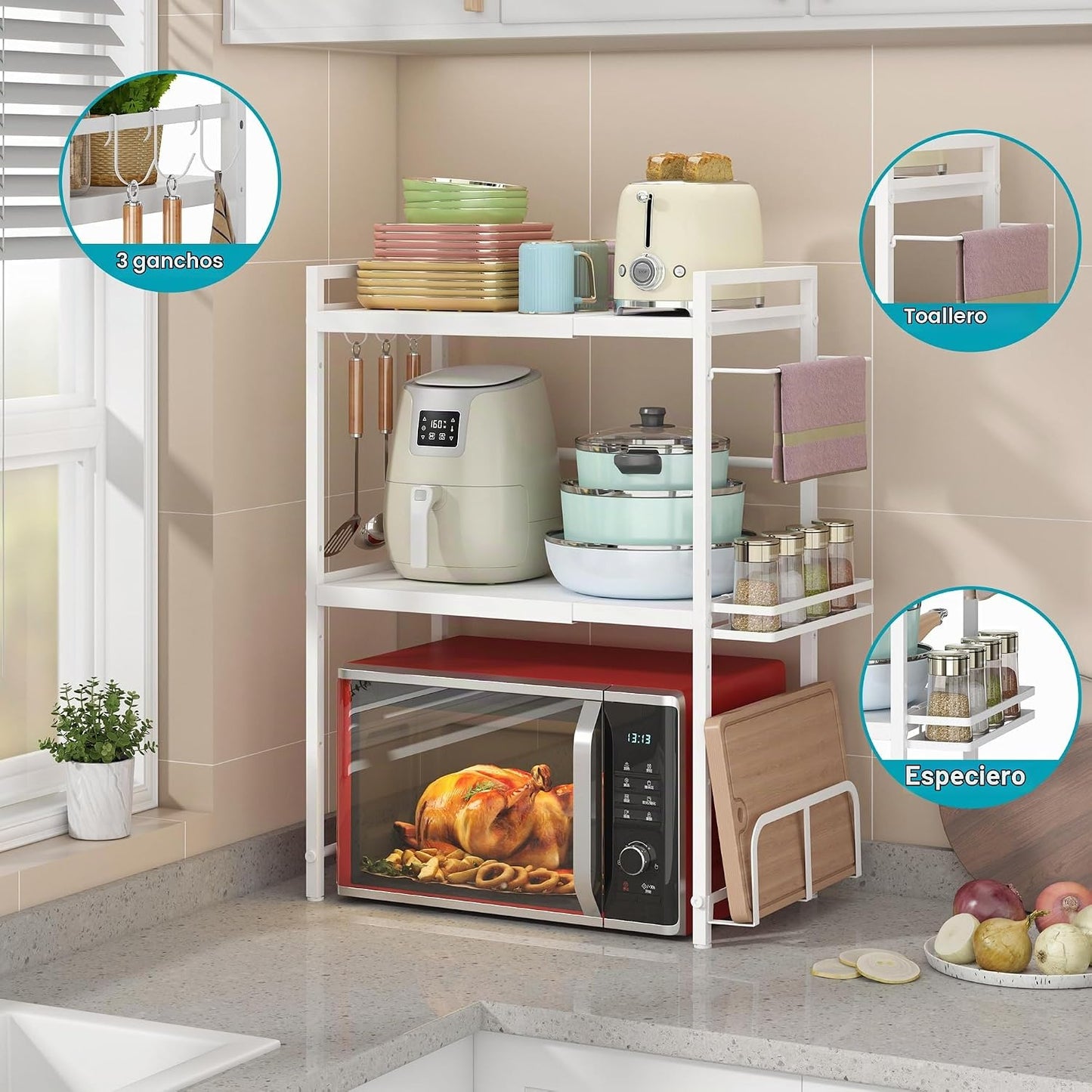 DOLALIKE Estante para horno de microondas, soporte expandible para...