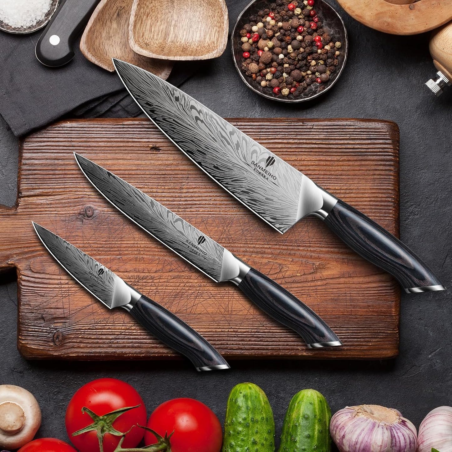 SANMEIHO Juego de cuchillos de cocina de 3 piezas, juegos de cuchil...