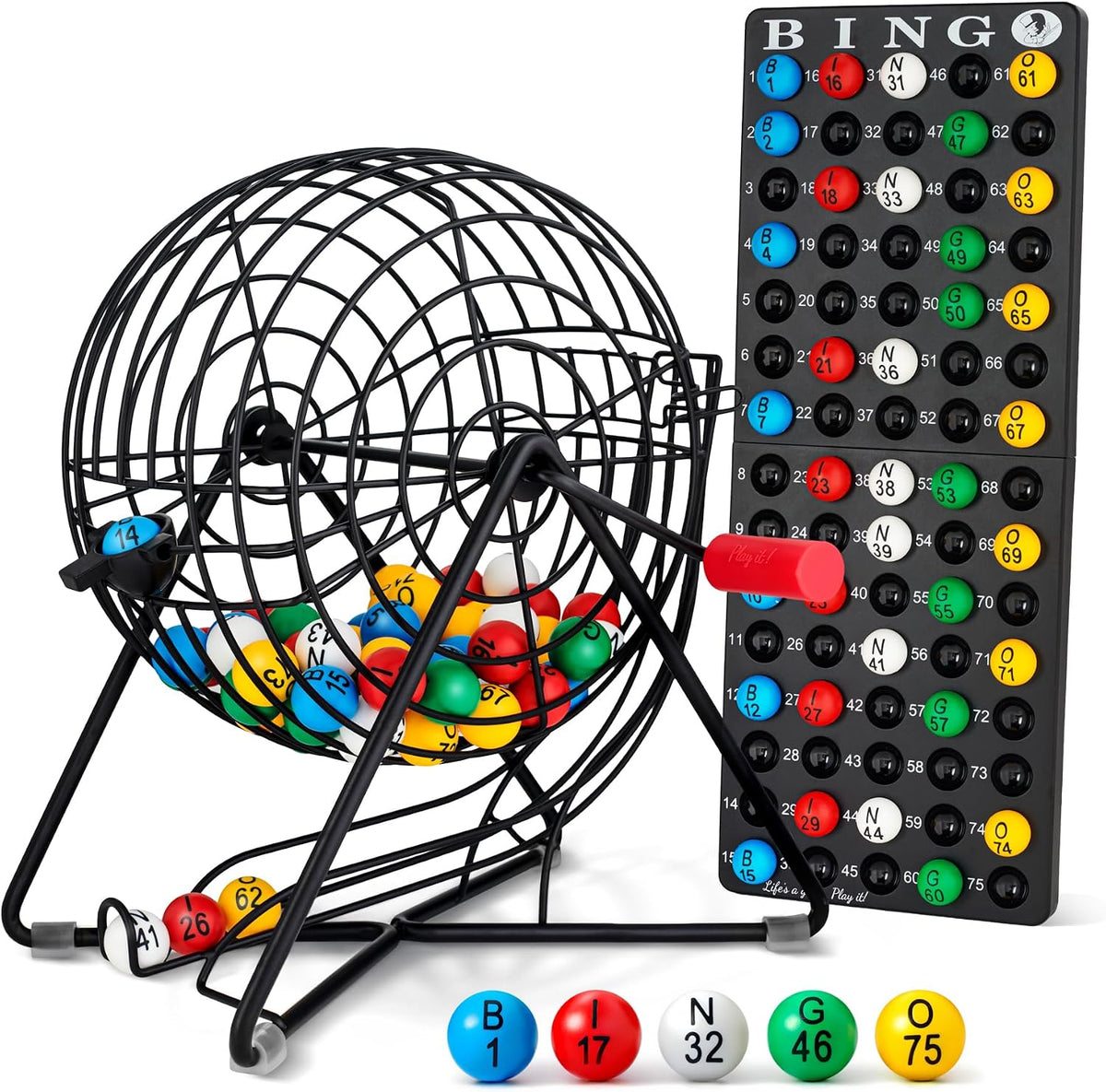 MR CHIPS Juego de bingo profesional de 11 pulgadas de alto con jaul...