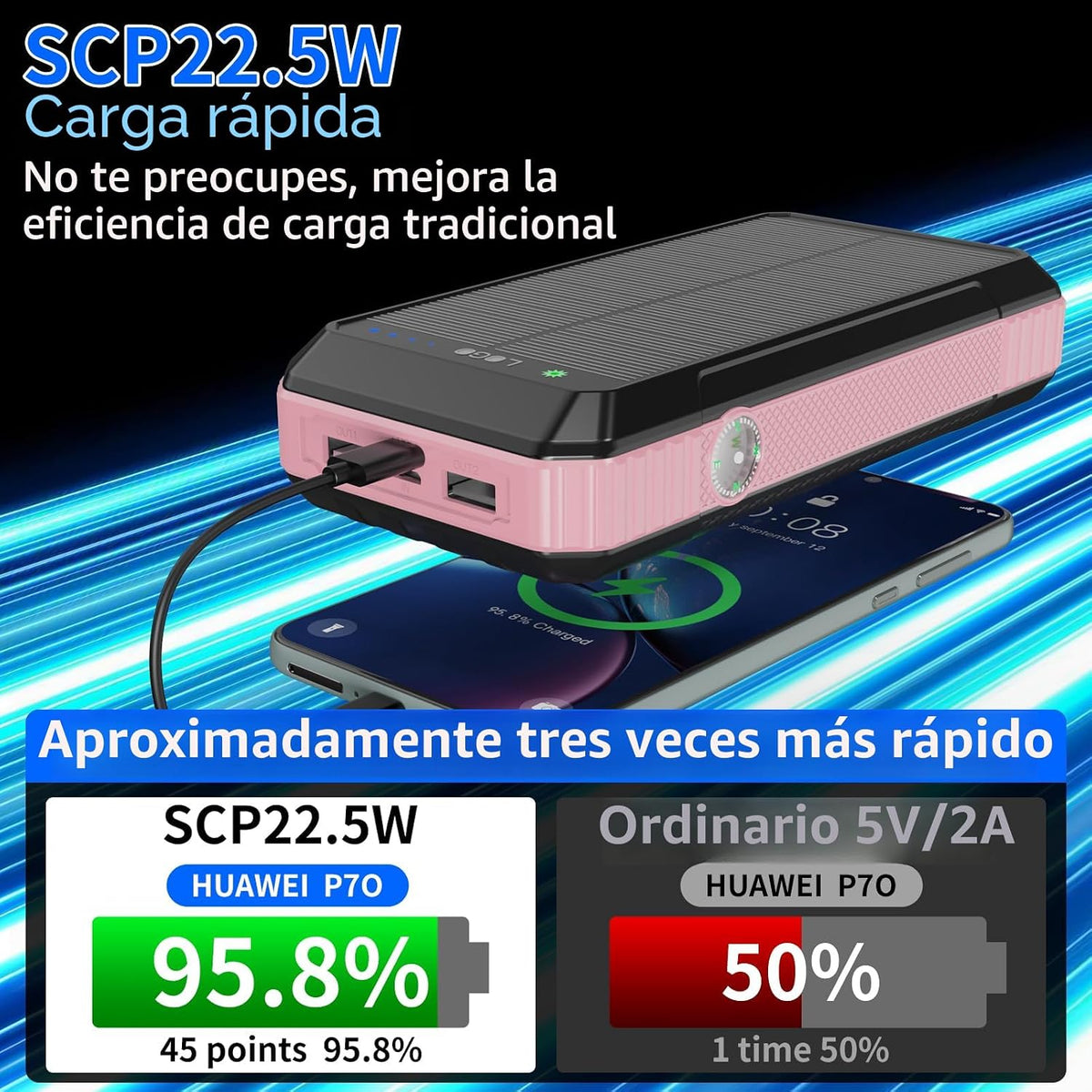 FCJZX Banco de energía solar de 49800 mAh, cargador portátil con 4...