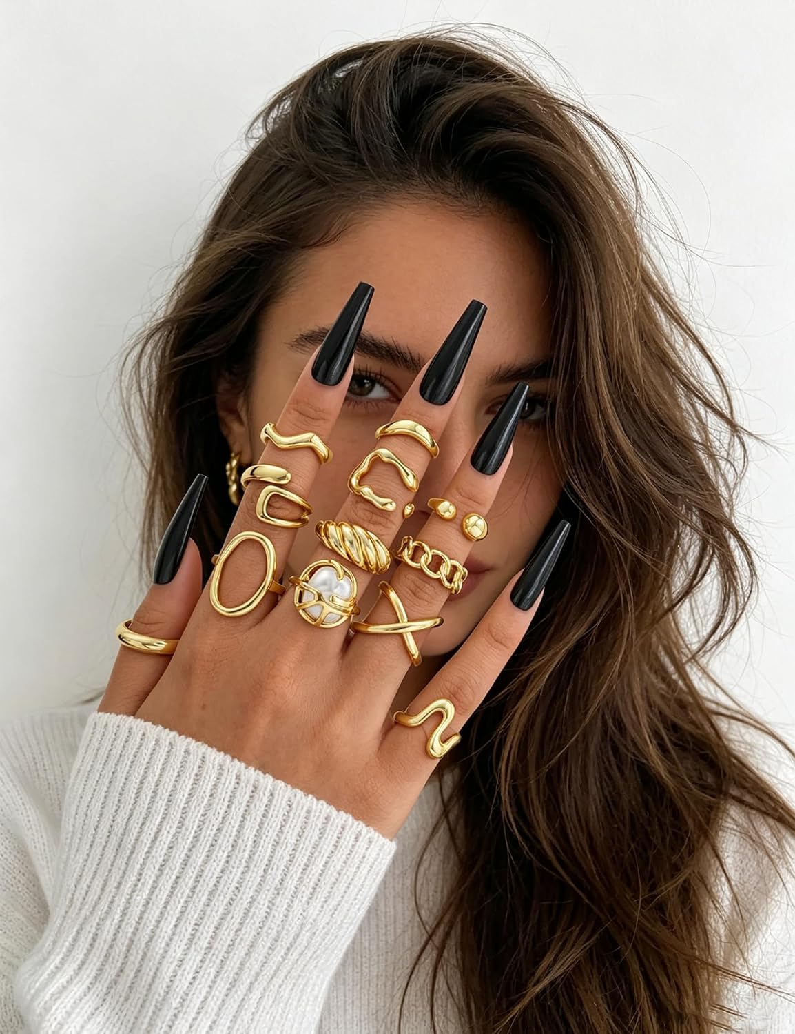 YEEZII Anillos Gruesos de Oro para Mujer Sin Deslustre, Anillo de P...