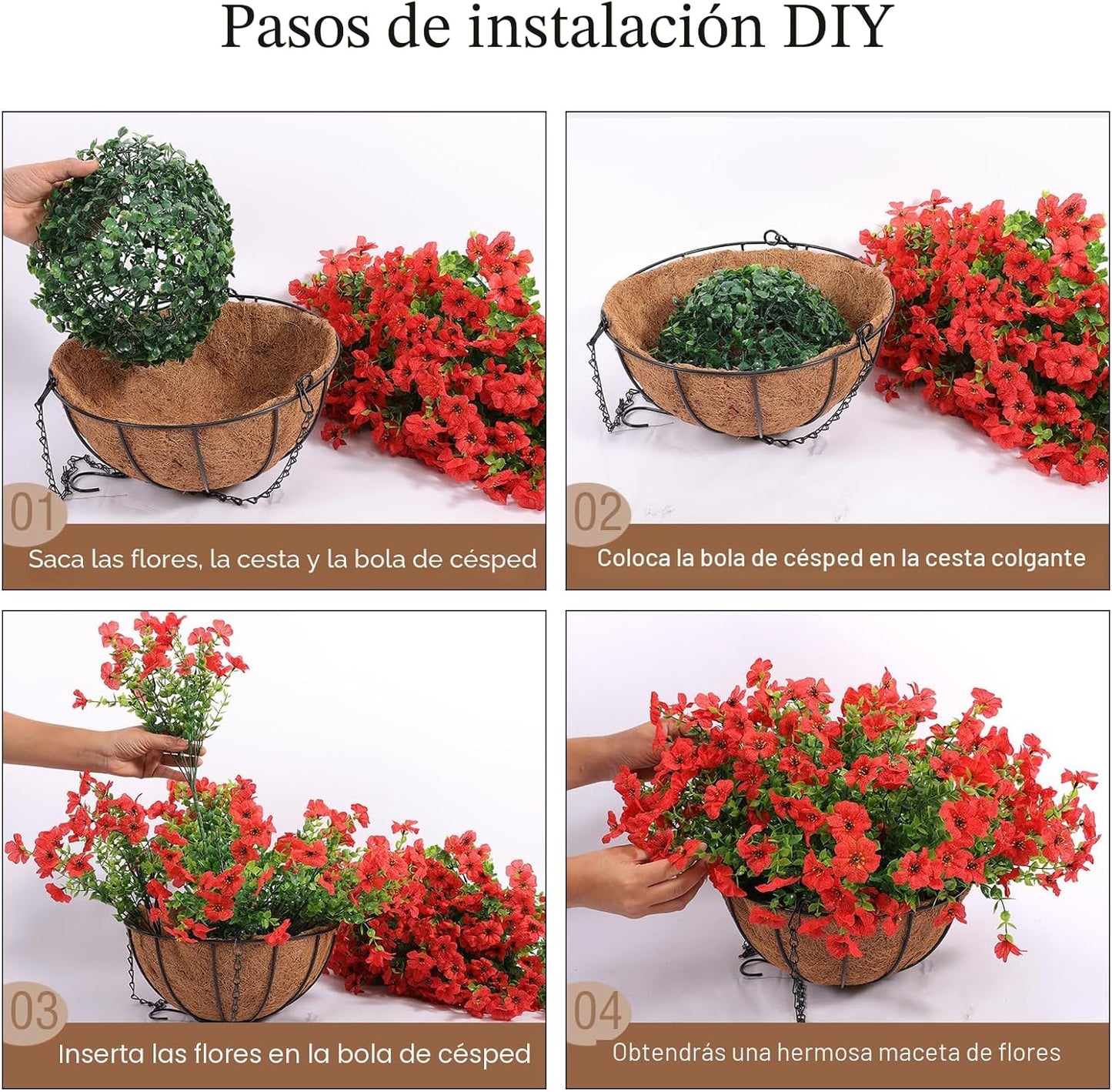 Hananona 24 flores artísticas para exteriores con cestas colgantes,...