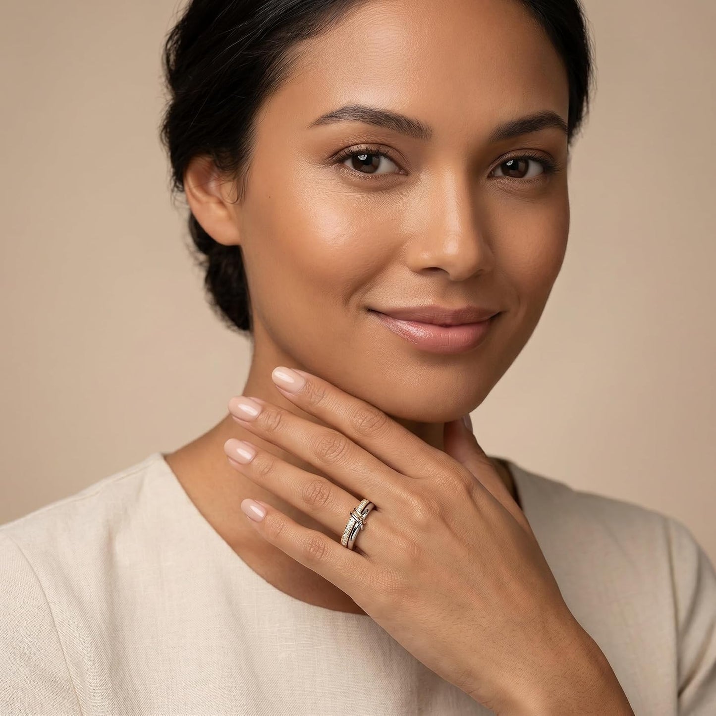 PDWZNBA Anillos apilables chapados en oro de 18 quilates para mujer...