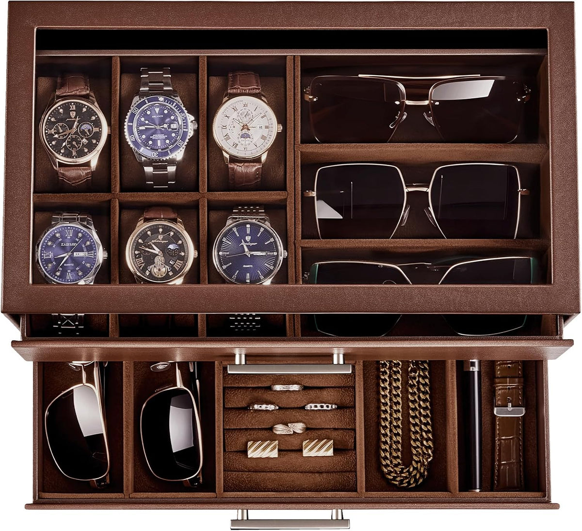 ProCase Caja de reloj, caja de joyería para hombre para 6 relojes y...