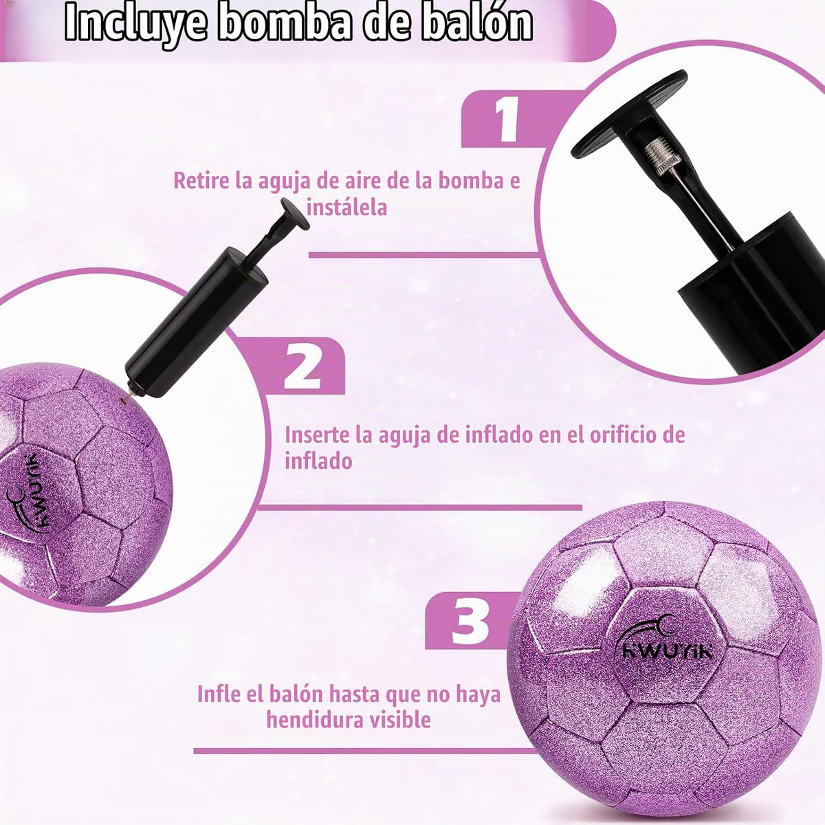 OKWUYiK Balón de fútbol de talla 3, 4, 5, con purpurina rosa, dorad...