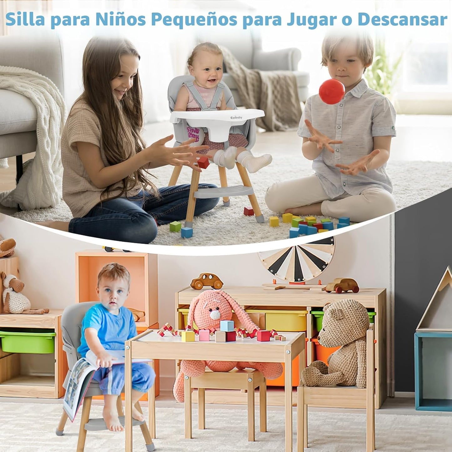 Ezebaby Sillas altas de madera 6 en 1 para bebés y niños pequeños,...
