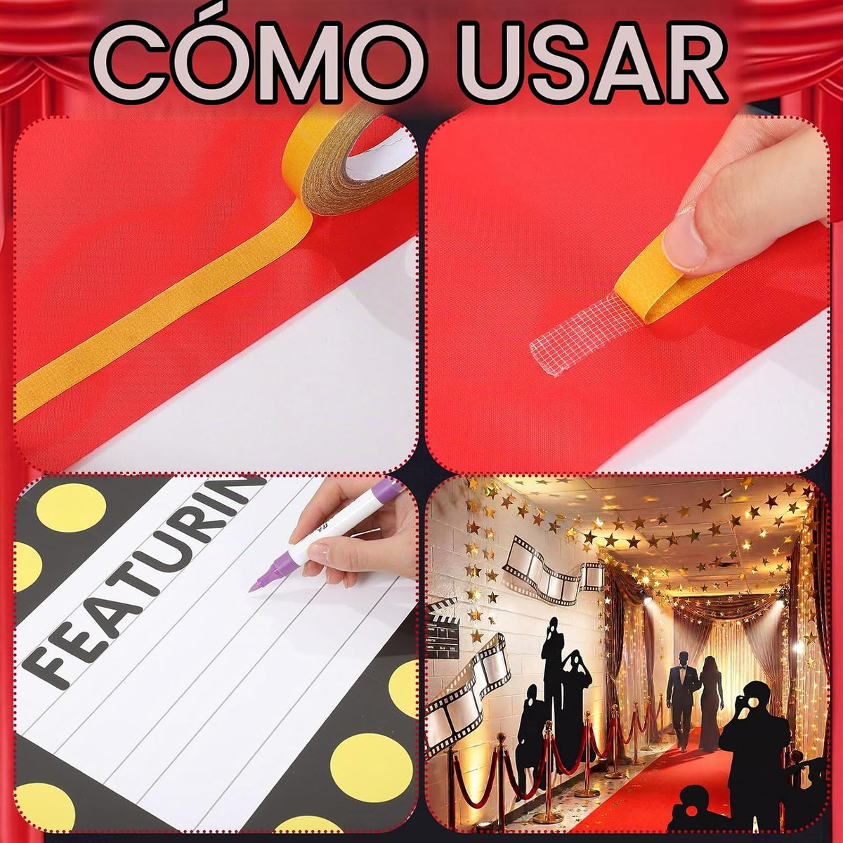 Frienda 5 piezas de decoración nocturna de cine, alfombra roja gran...