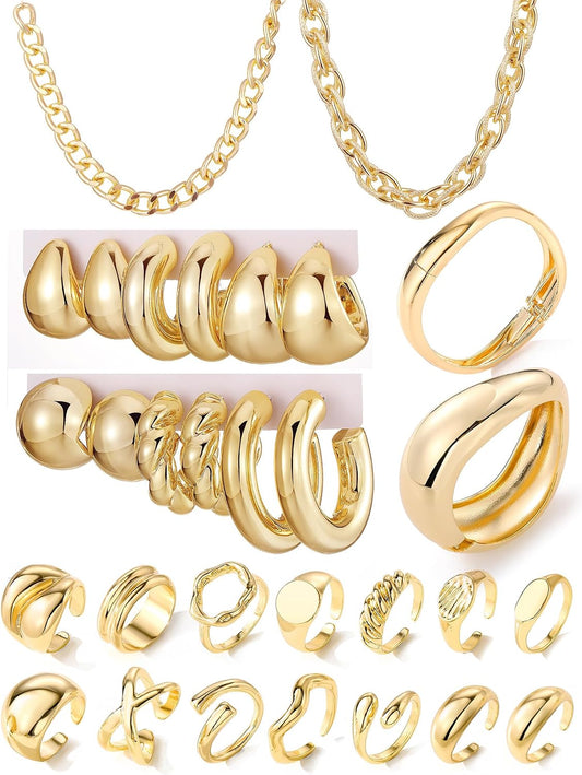 IFKM Juego de joyas chapadas en oro para mujer, collares de múltipl...
