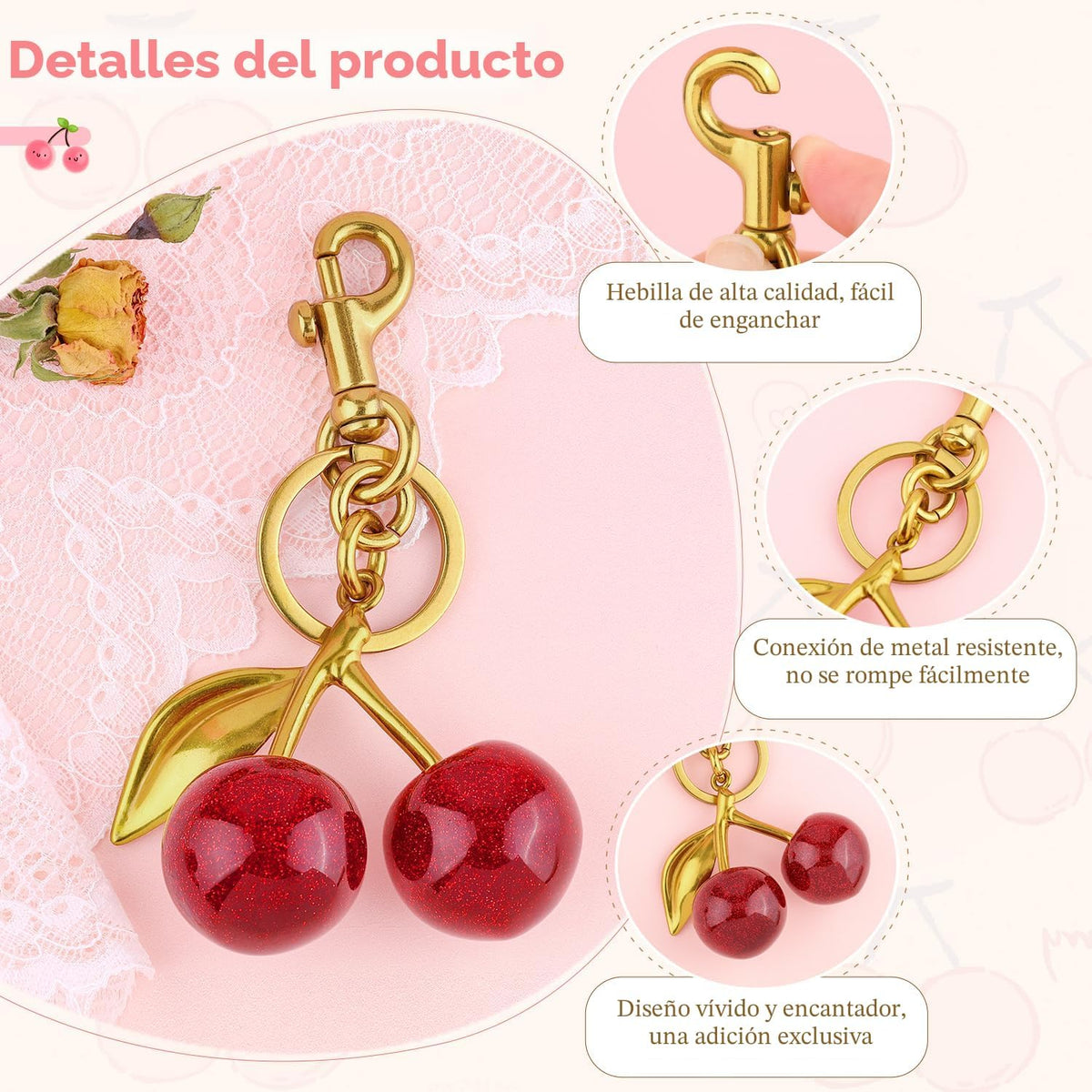 TINKRSTUFF - Llavero de bolsa de cereza, lindos llaveros, dijes de...