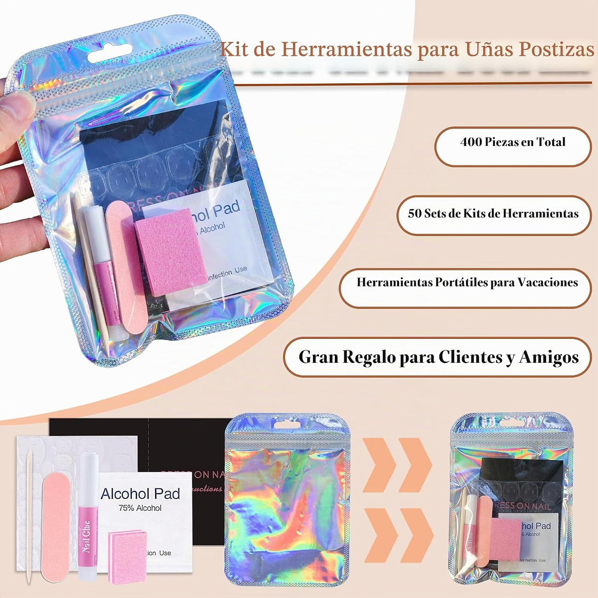 Juego de 50 herramientas de uñas a presión, kit de suministros de e...