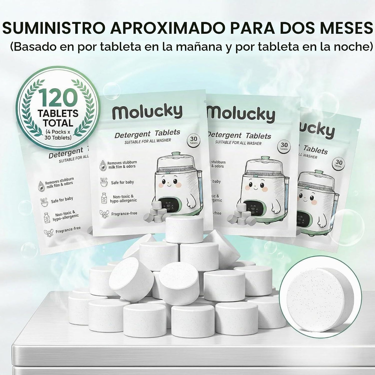 Comprimidos de detergente para lavadora de biberones, 120 unidades,...