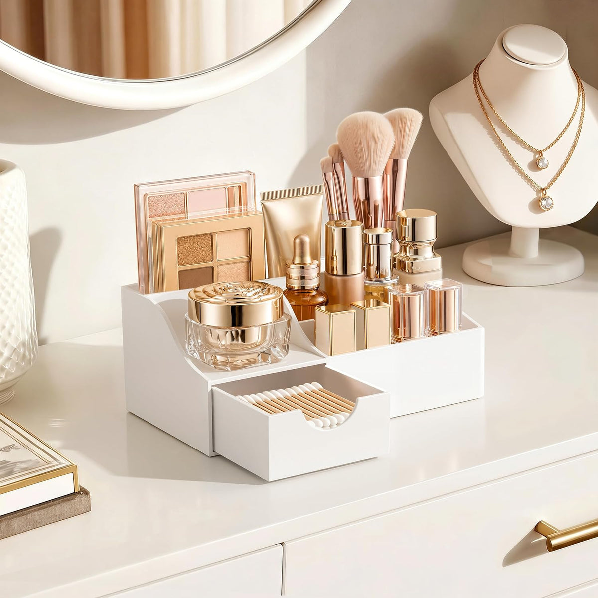 HBlife Organizador de maquillaje con cajón, almacenamiento de cosmé...