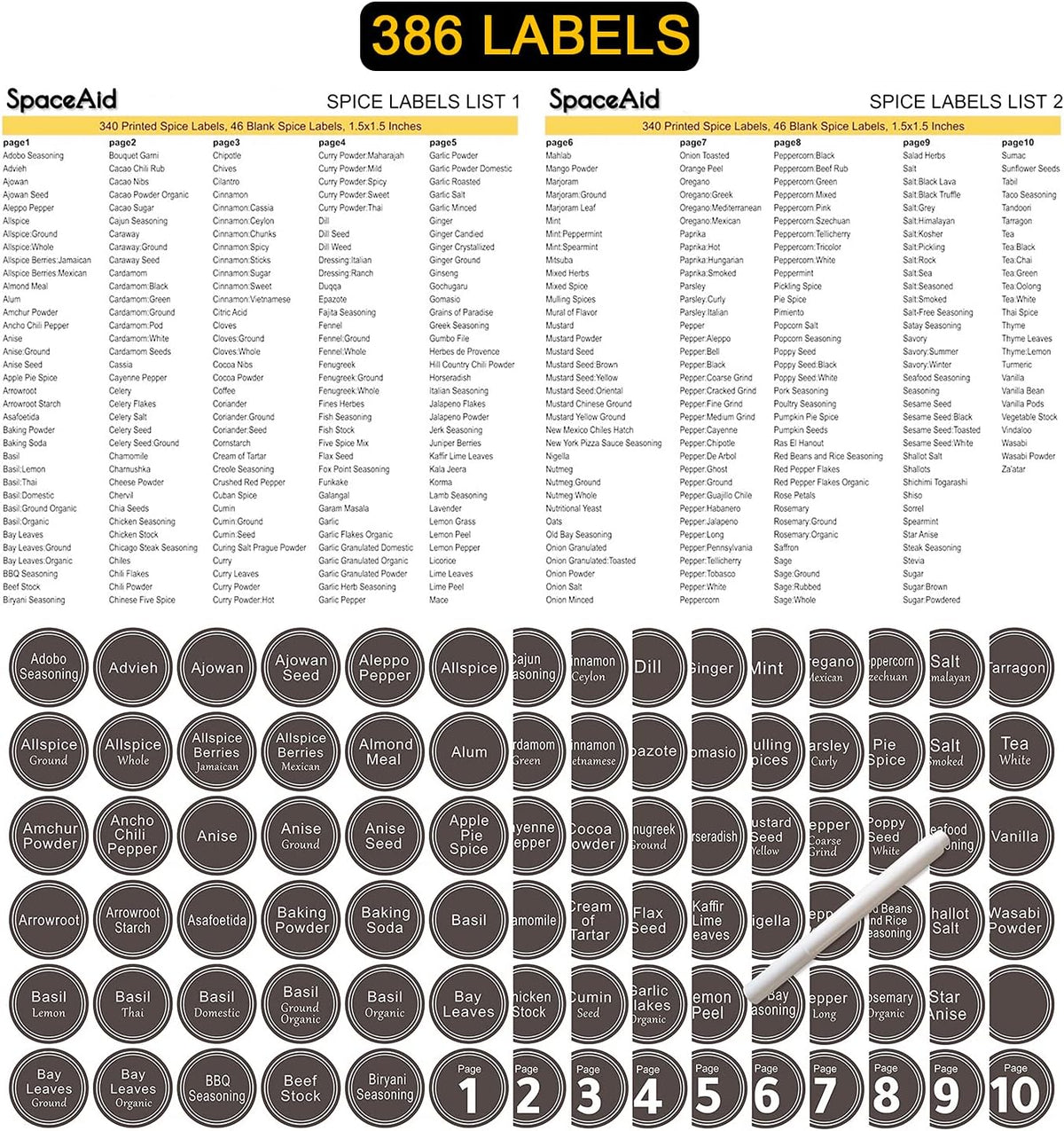 Organizador de especias SpaceAid con 32 tarros de especias, 386 eti...