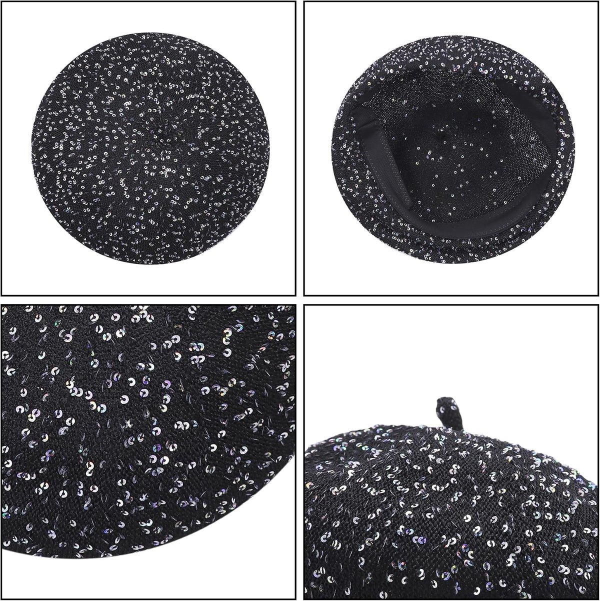 MINGSEECESS Boina francesa con lentejuelas brillantes para mujer, s...