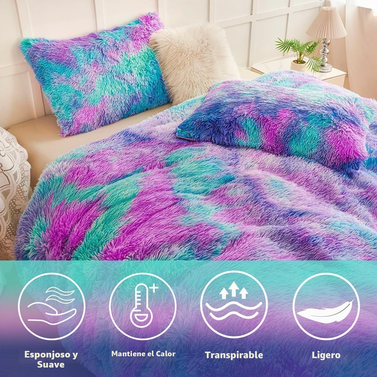 PERFEMET Juego de ropa de cama de pelo esponjoso para niñas tamaño...