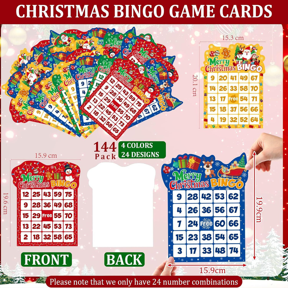 Eersida Paquete de 192 tarjetas de juego de bingo de Navidad y jueg...