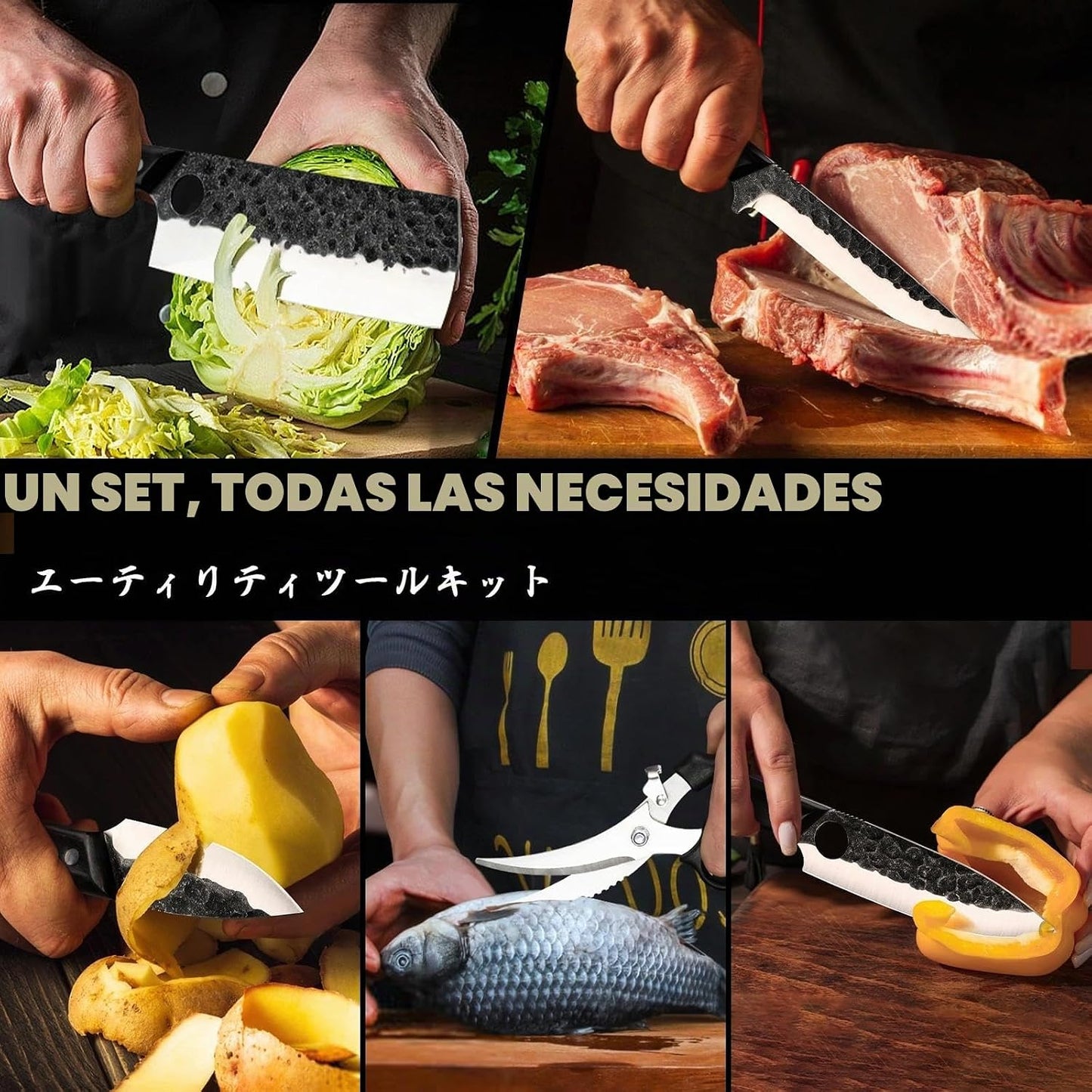 Juego de cuchillos de chef japonés Golden Bird con bolsa enrollable...