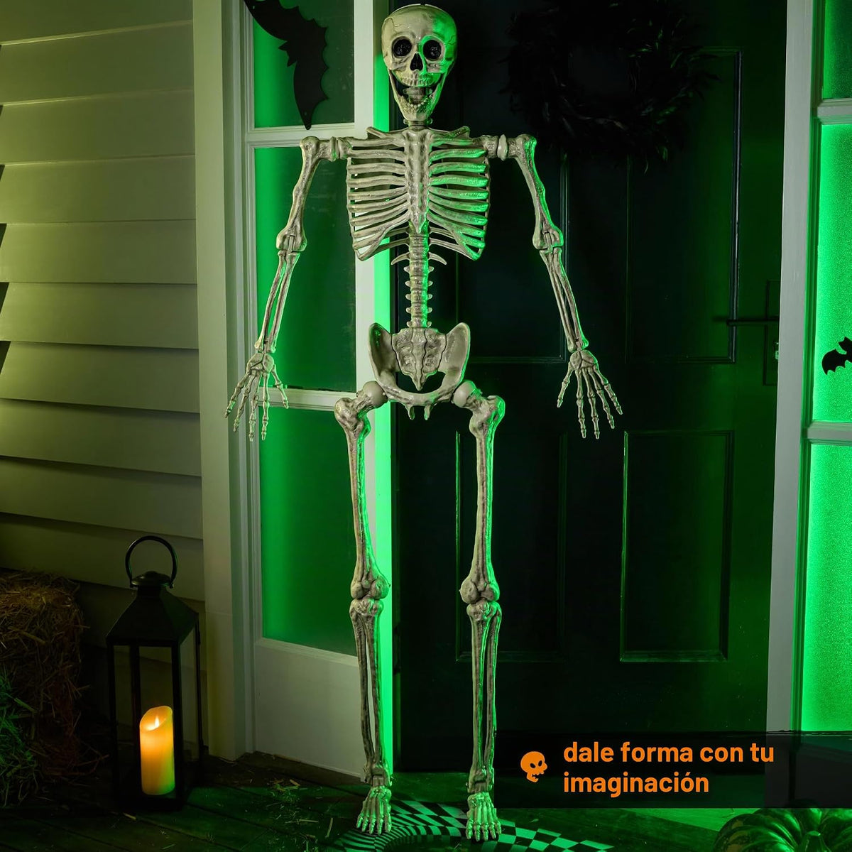 JOYIN - Esqueleto de Halloween de 1.7 m articulable, tamaño real, c...