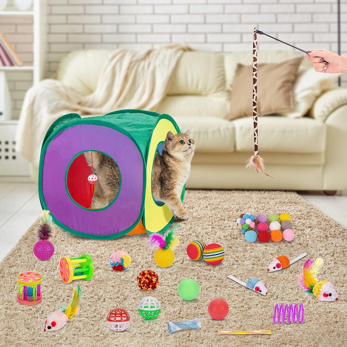 Retro Shaw Paquete de 33 juguetes para gatos de interior, con túnel...