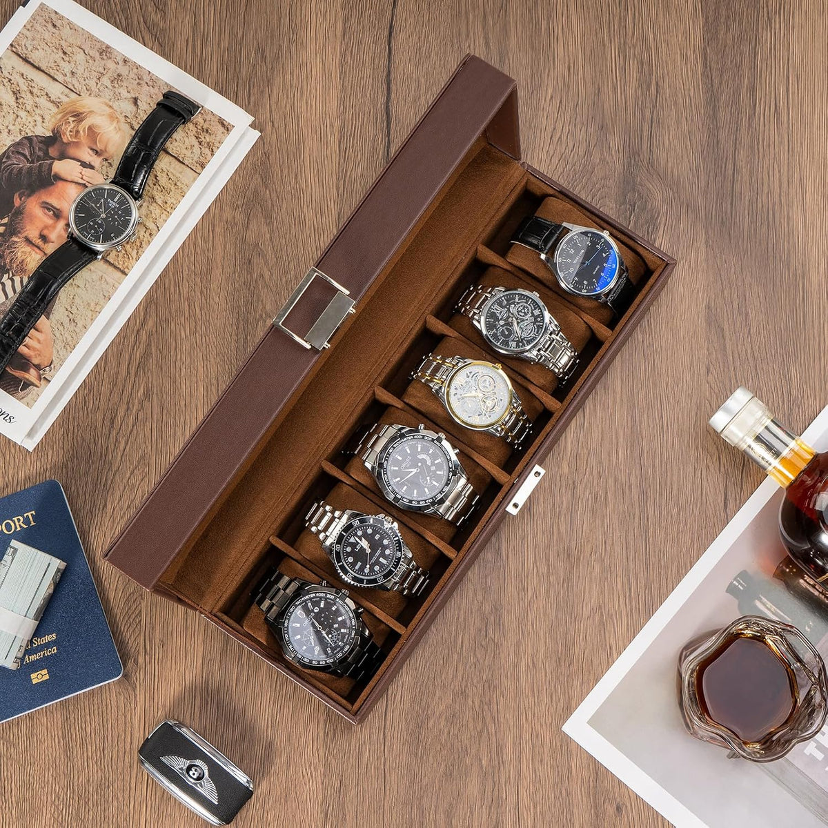 ProCase Caja de reloj, funda de reloj para hombre con 6 ranuras, or...