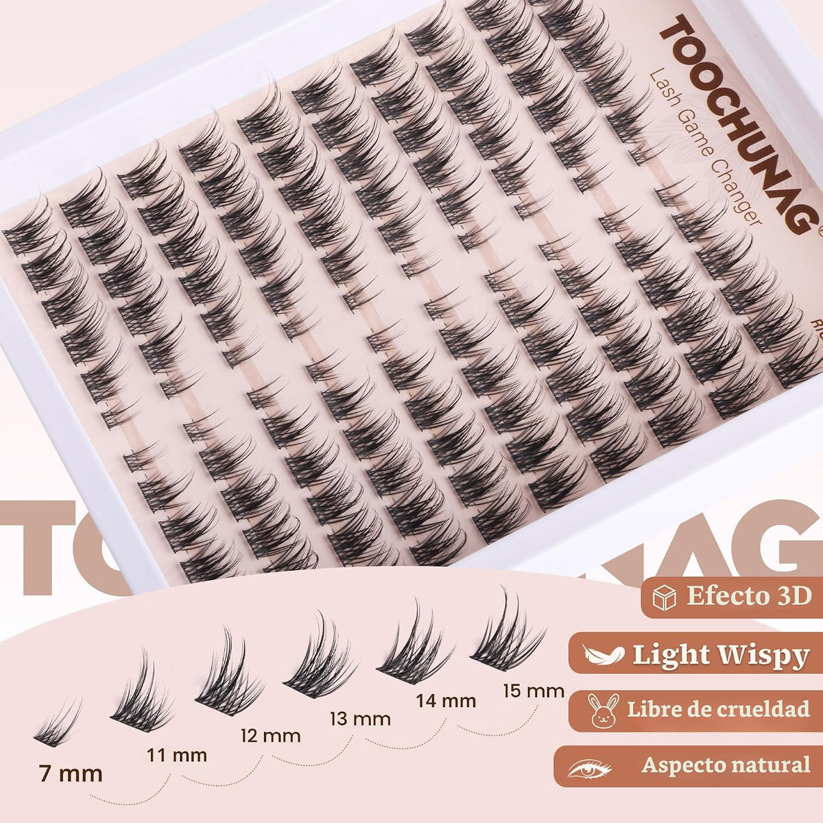 TOOCHUNAG Wispy - Extensiones de pestañas en racimo naturales, 3D,...