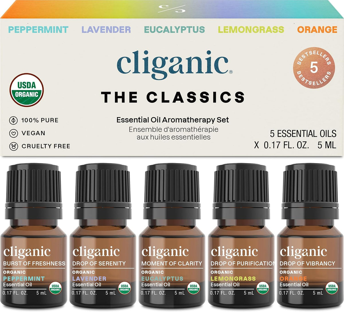 Cliganic Juego de aceites esenciales orgánicos (Top 5 - Los clásico...