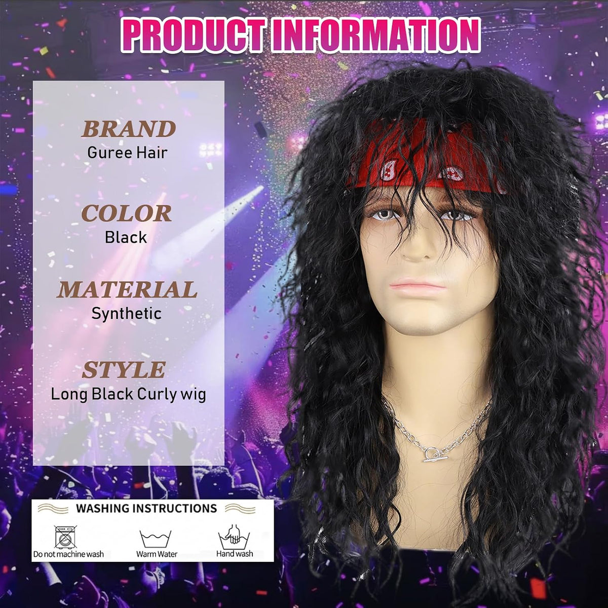 Guree Hair 6 piezas de peluca Rocker Mullet para hombres y mujeres,...