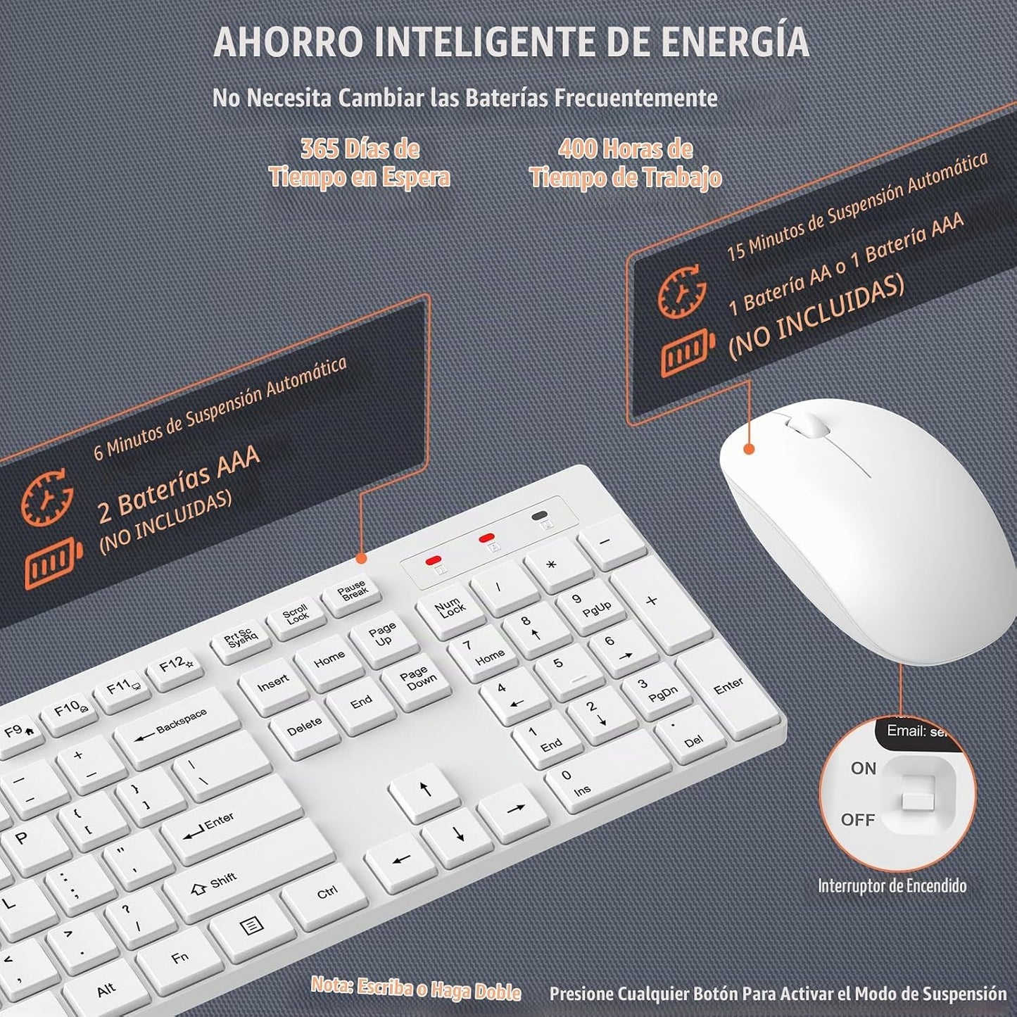 Combo de teclado y mouse inalámbrico, EDJO, teclado y mouse USB ina...