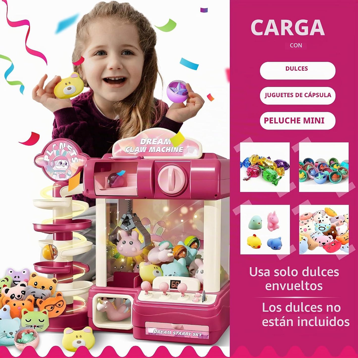 Máquina de garras para niños, mini máquina expendedora con luces de...