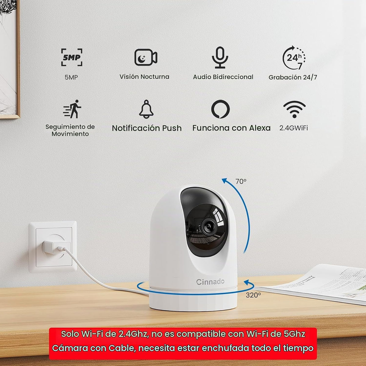 Cinnado - Cámaras de seguridad para el hogar 2K - Cámara WiFi para...